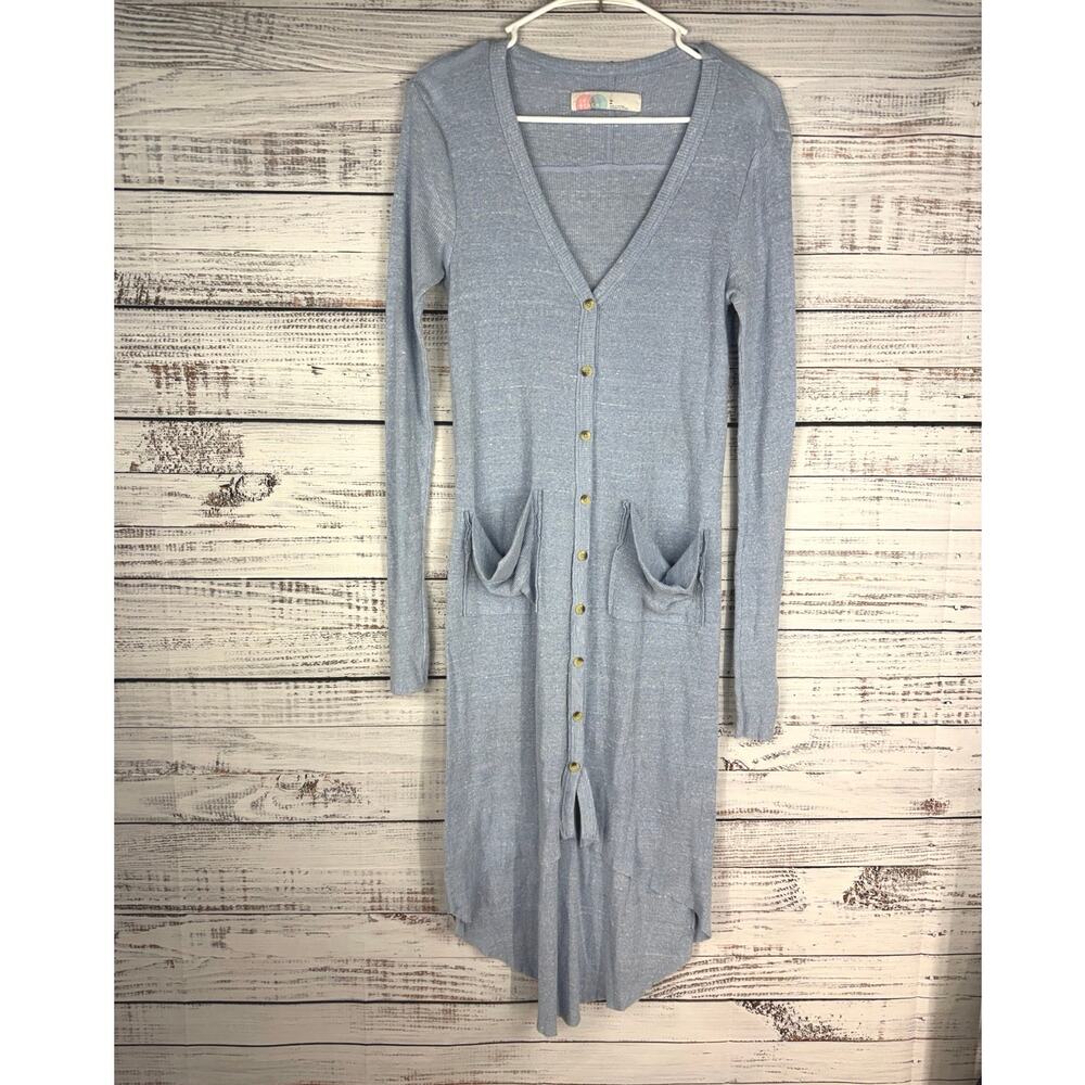 Free People Beach Sada Maxi Ribbed Dress Coastal Boho Medium Blue Gypsy Western